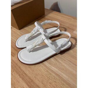 Youth Size 4 T-Strap White Sandals With Brown Sole